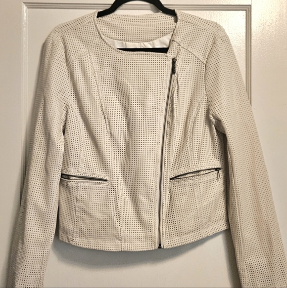 nancy o dell Jackets & Blazers - Women's Ivory White Vintage Faux Leather Jacket